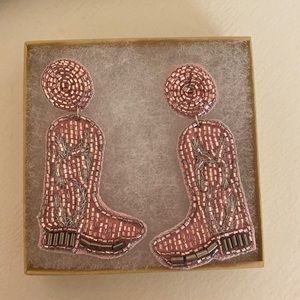 Beaded pink cowboy boot earrings